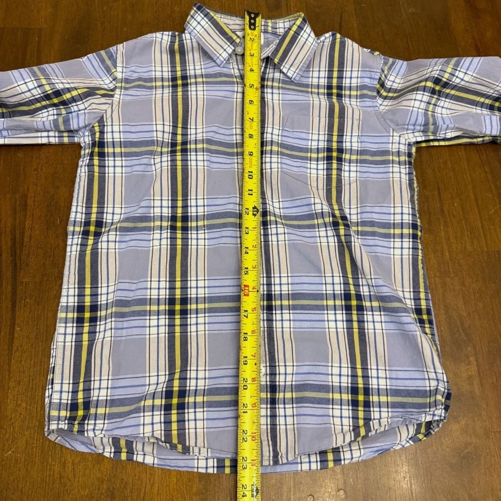 Old Navy Plaid Long Sleeve Button Up‎ Shirt Kids Size L G 10/12 Blue Yellow